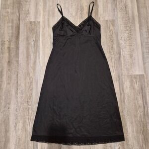 Vanity Fair Black Lace Trim Slip Sexy Indie Sleeze Slipdress Y2K‎ style  S/M